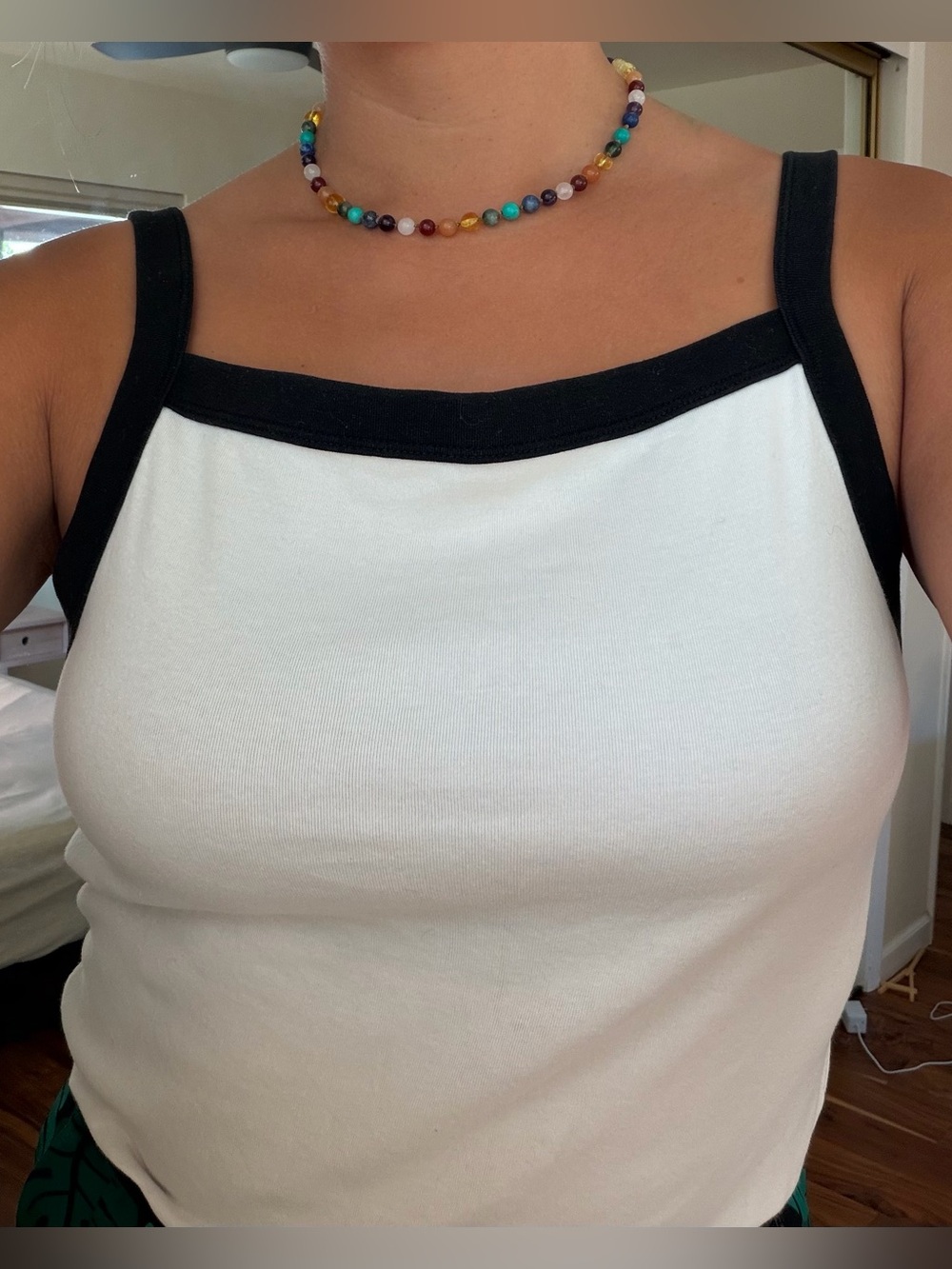 Universal Thread 95% Cotton 90s Style Black Trim Cream White Tank Top